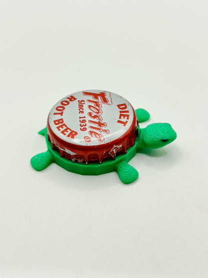 Frostie Diet Root Beer Soda - Bottle Cap Magnet Turtle Shell Shocked Art