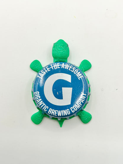 Gigantic Brewing (Blue) - Bottle Cap Magnet Turtle Shell Shocked Art