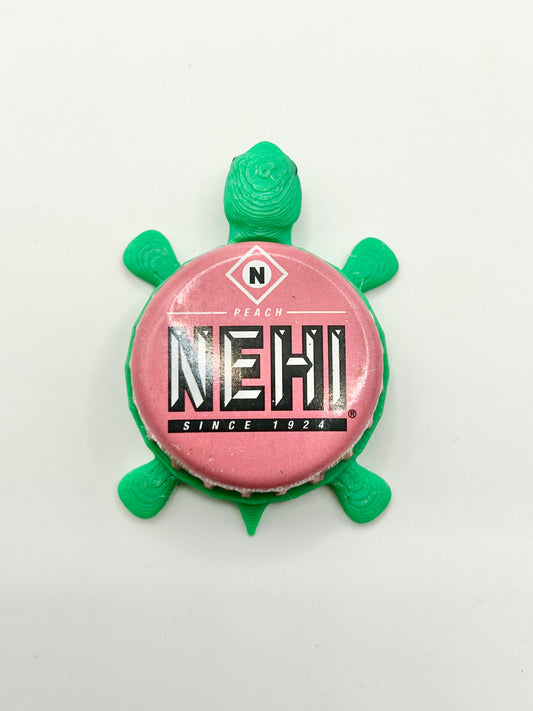 Nehi Peach Soda - Bottle Cap Magnet Turtle