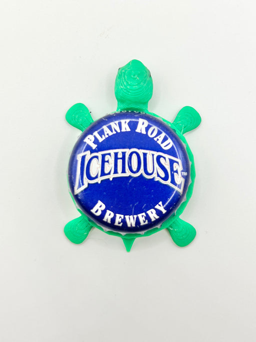 Icehouse Beer Plank Road Brewery - Bottle Cap Magnet Turtle Shell Shocked Art