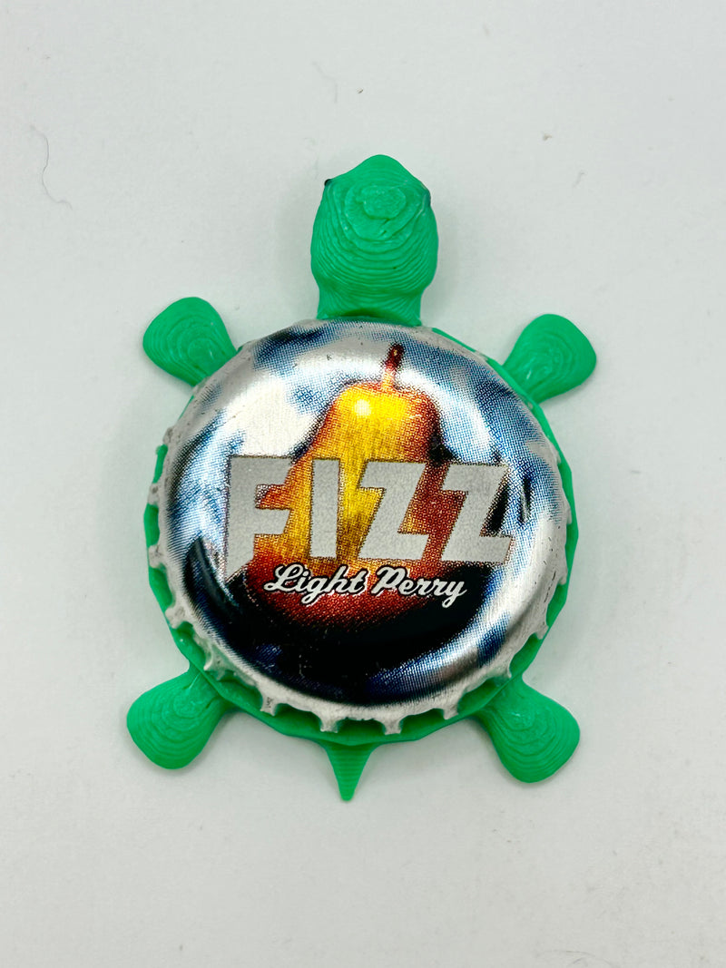 Fizz Light Perry - Bottle Cap Magnet Turtle Shell Shocked Art
