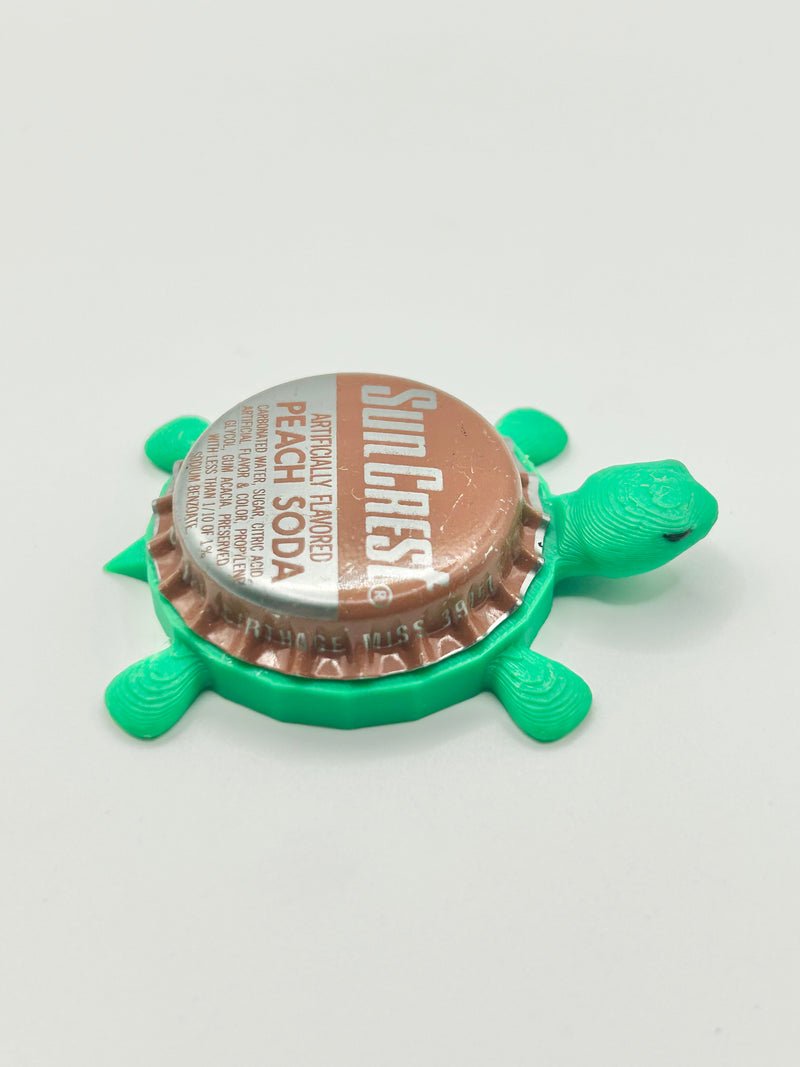 Sun Crest Peach Soda - Bottle Cap Magnet Turtle Shell Shocked Art