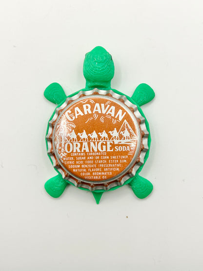 Caravan’s Orange Soda - Bottle Cap Magnet Turtle Shell Shocked Art