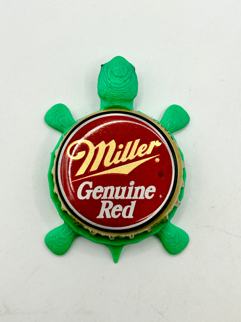 Miller Genuine Red - Bottle Cap Magnet Turtle Shell Shocked Art
