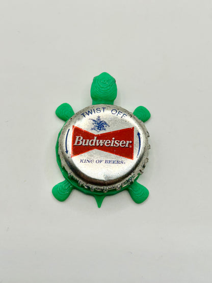 Budweiser (Silver) - Bottle Cap Magnet Turtle Shell Shocked Art