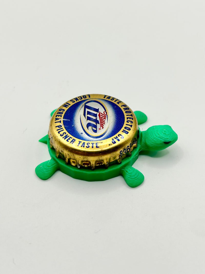 Miller Lite (Gold Trim) - Bottle Cap Magnet Turtle Shell Shocked Art