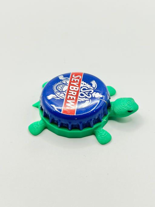 Seybrew Beer - Bottle Cap Magnet Turtle Shell Shocked Art