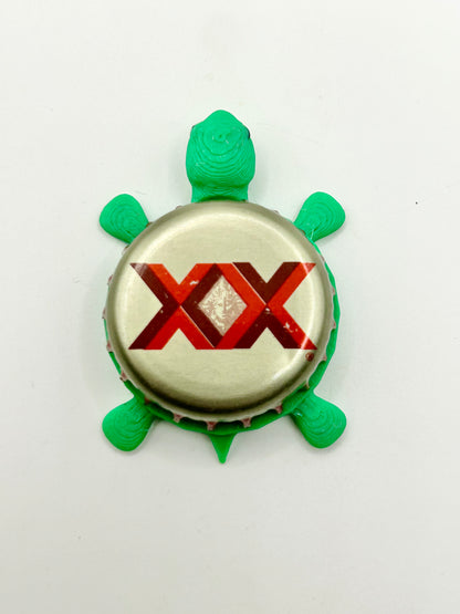 Dos Equis (Gold & Red Border) - Bottle Cap Magnet Turtle Shell Shocked Art
