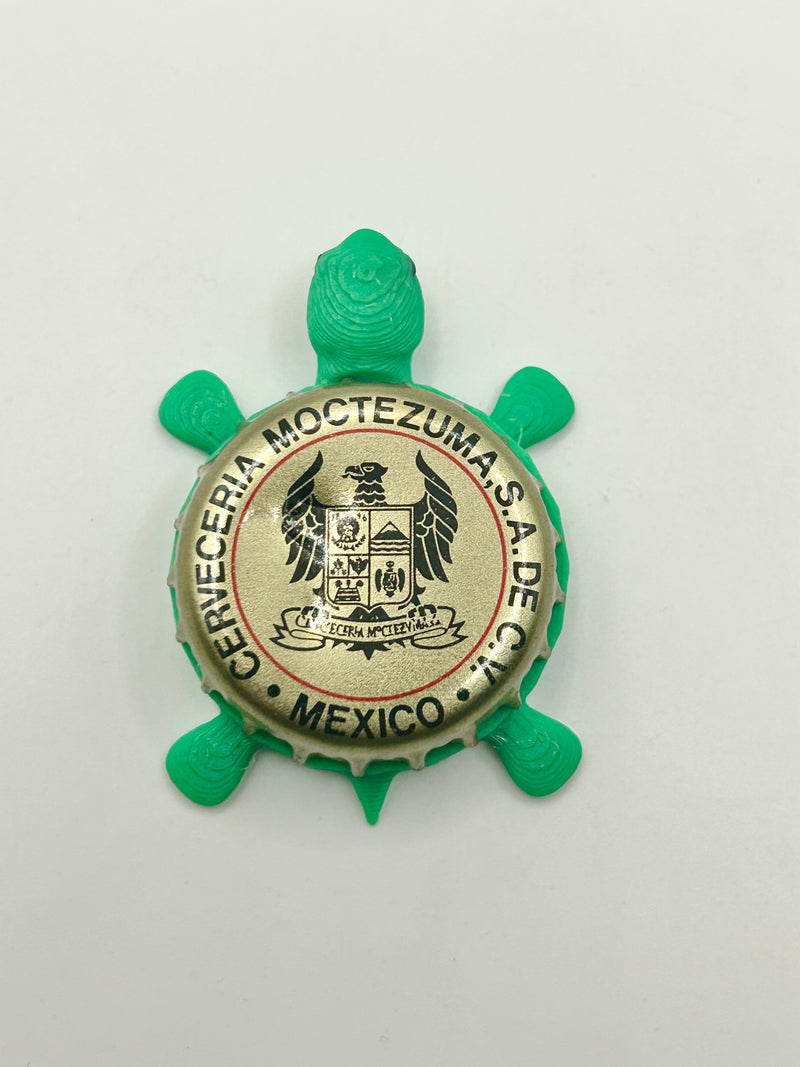 Moctezuma Cerveceria - Bottle Cap Magnet Turtle Shell Shocked Art