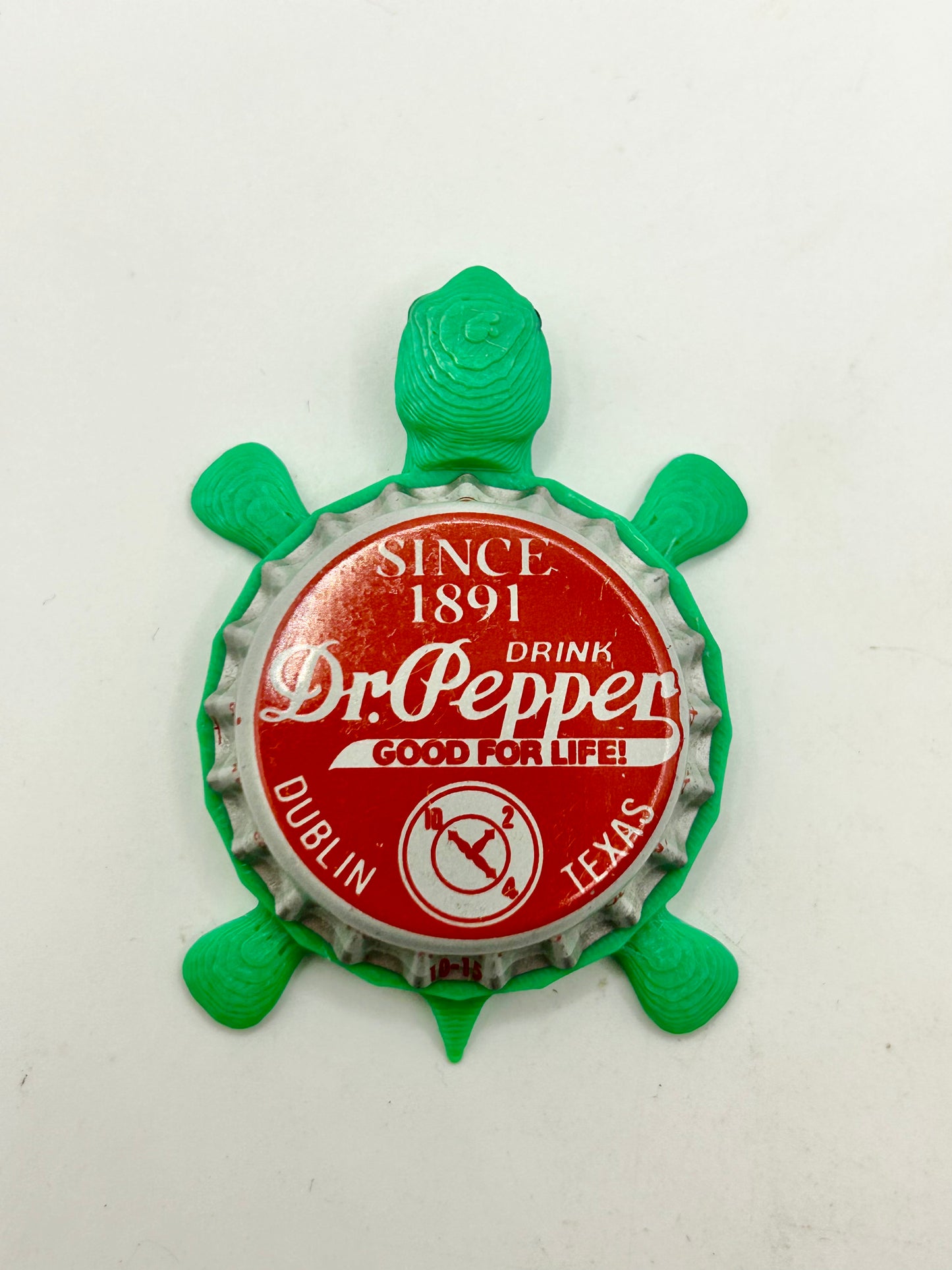 Dr Pepper Soda (Dublin, TX) - Bottle Cap Magnet Turtle Shell Shocked Art
