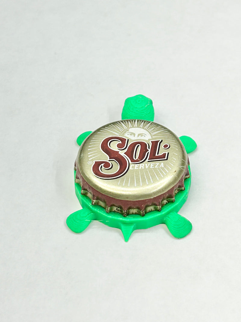 Sol Cerveza - Bottle Cap Magnet Turtle Shell Shocked Art