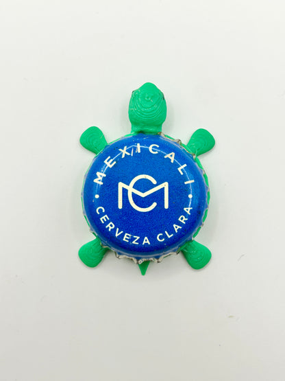Mexicali Cerveza Clara - Bottle Cap Magnet Turtle Shell Shocked Art