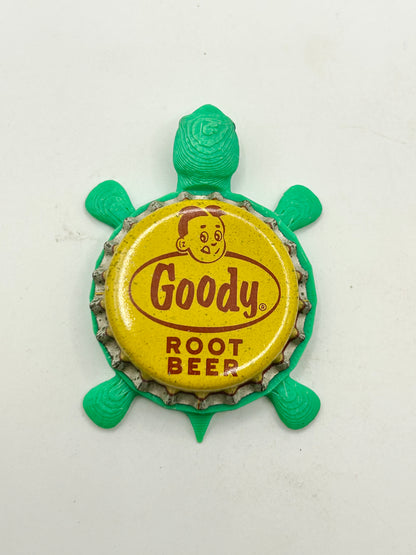 Goody Root Beer Soda - Bottle Cap Magnet Turtle Shell Shocked Art