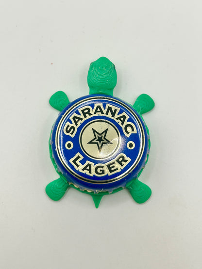Saranac Lager - Bottle Cap Magnet Turtle Shell Shocked Art