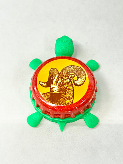 Shiner Bock Ram - Bottle Cap Magnet Turtle Shell Shocked Art