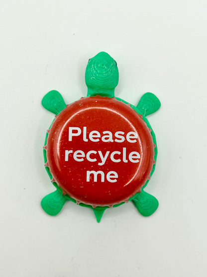 Please Recycle Me (Coca Cola - Red) - Bottle Cap Magnet Turtle Shell Shocked Art