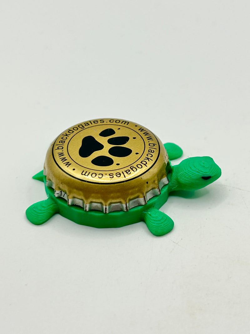 Black Dog Ales - Bottle Cap Magnet Turtle Shell Shocked Art
