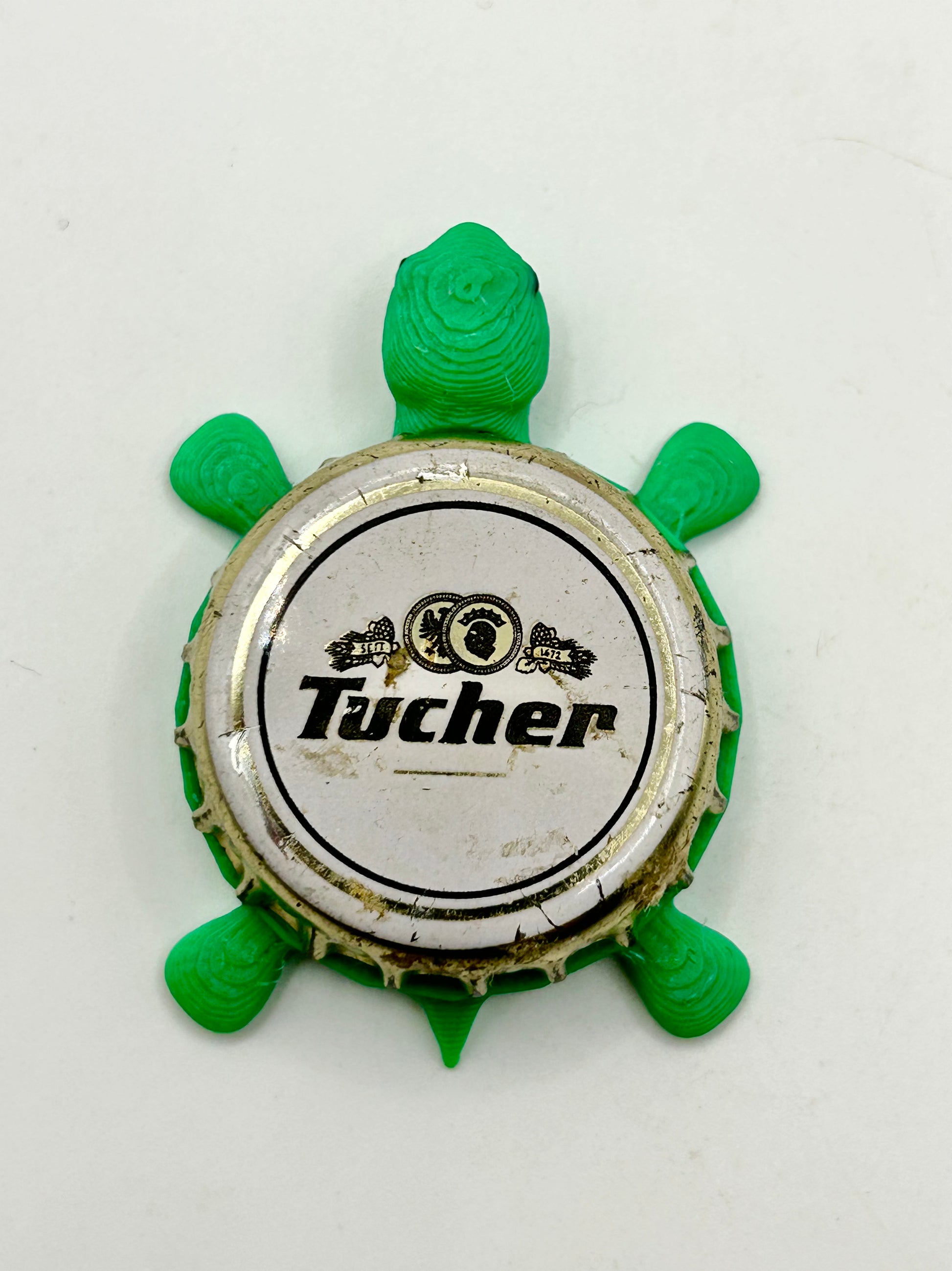 Tucher German Beer - Bottle Cap Magnet Turtle Shell Shocked Art