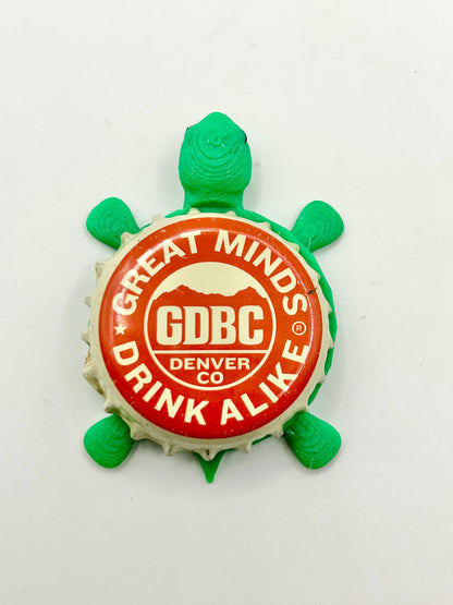 Great Divide Brewing Co - Great Minds Drink Alike - Bottle Cap Magnet Turtle Shell Shocked Art