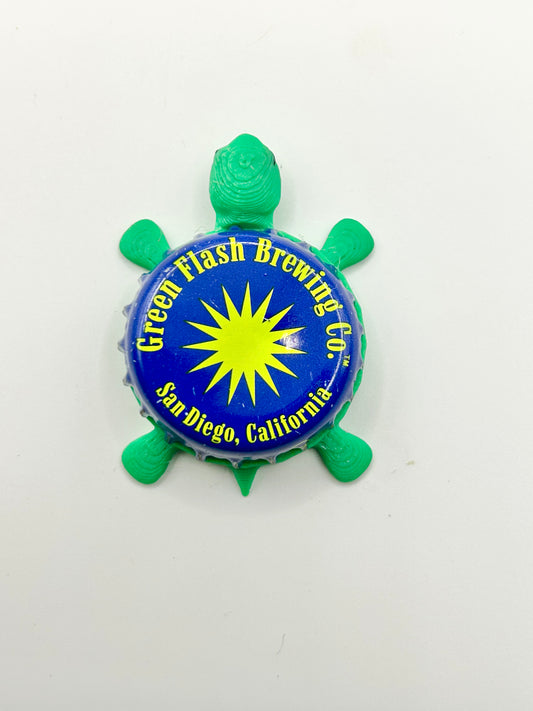 Green Flash Beer (Dark Blue) - Bottle Cap Magnet Turtle