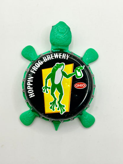 Hoppin’ Frog Brewery (Black) - Bottle Cap Magnet Turtle Shell Shocked Art