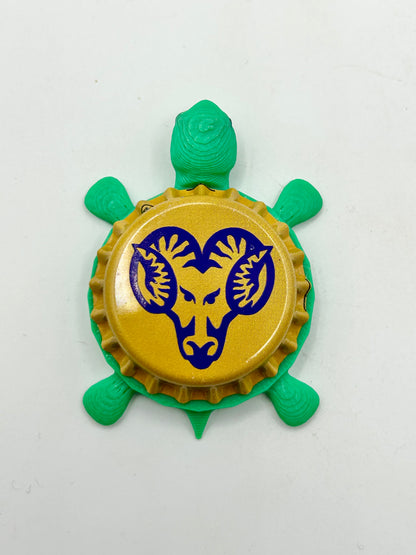 West Chester Rams - Bottle Cap Magnet Turtle Shell Shocked Art