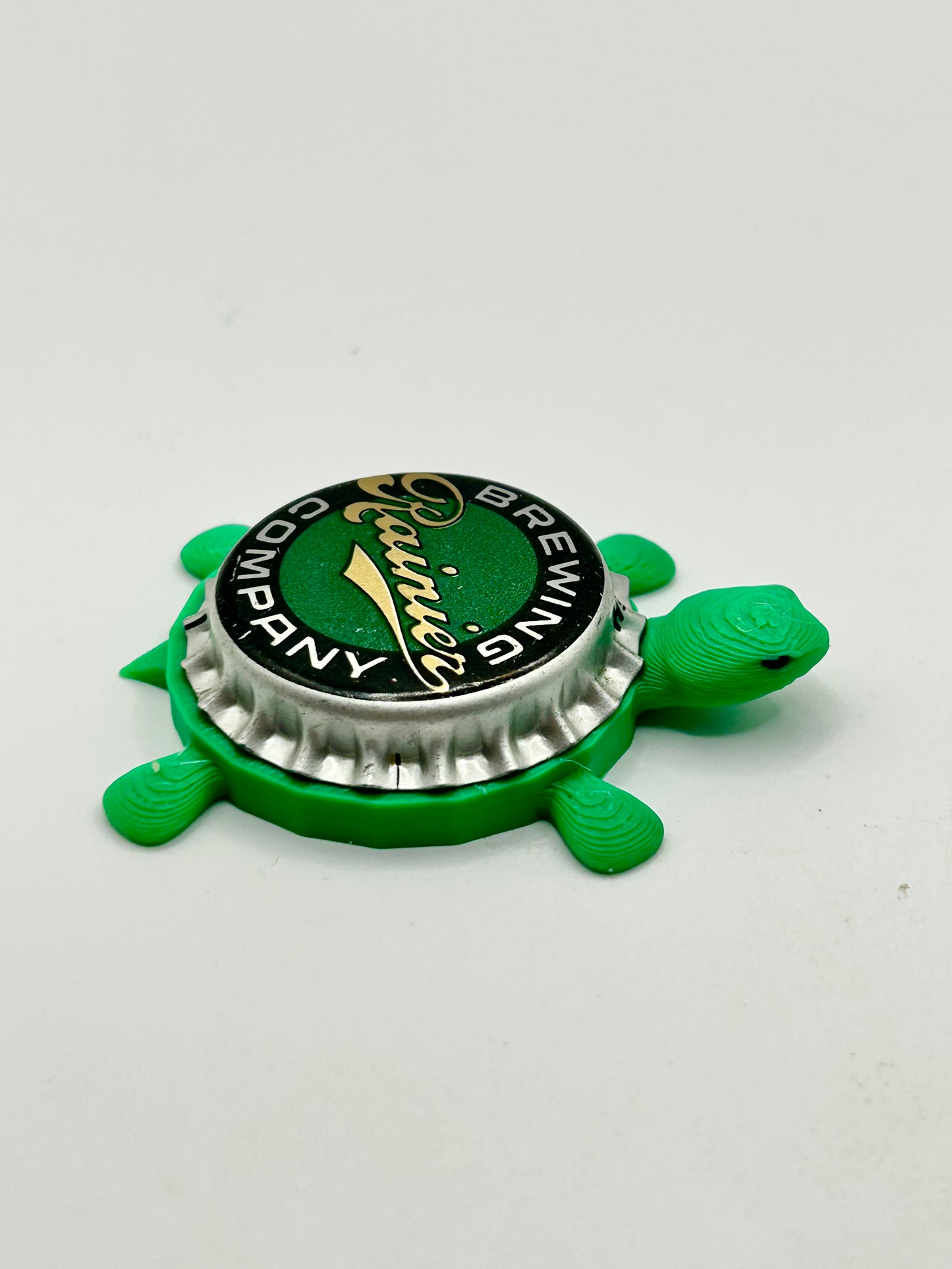 Rainier Brewing - Bottle Cap Magnet Turtle Shell Shocked Art