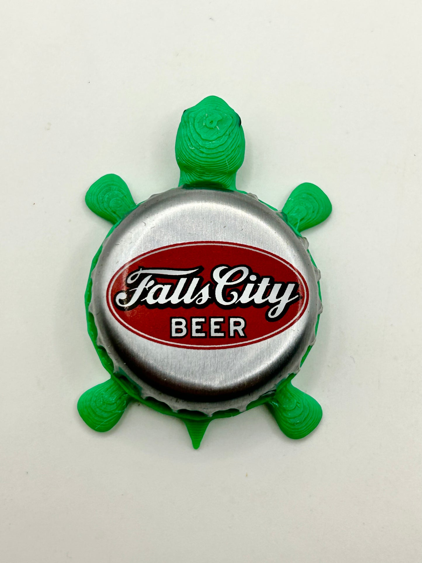 Falls City Beer - Bottle Cap Magnet Turtle Shell Shocked Art
