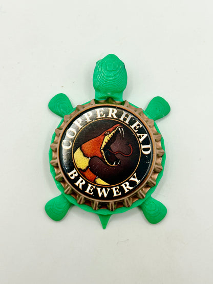 Copperhead Brewery - Bottle Cap Magnet Turtle Shell Shocked Art