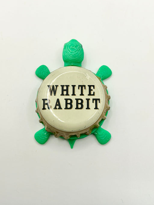 White Rabbit Beer - Bottle Cap Magnet Turtle Shell Shocked Art