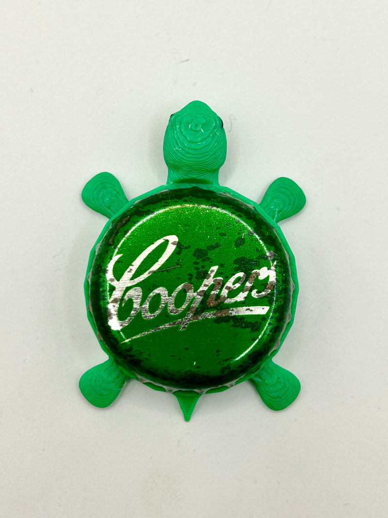 Cooper’s Brewing (Green) - Bottle Cap Magnet Turtle Shell Shocked Art
