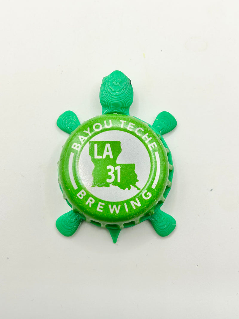 Bayou Teche Brewing- Bottle Cap Magnet Turtle Shell Shocked Art