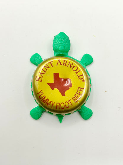 Saint Arnold Yummy Root Beer - Bottle Cap Magnet Turtle Shell Shocked Art