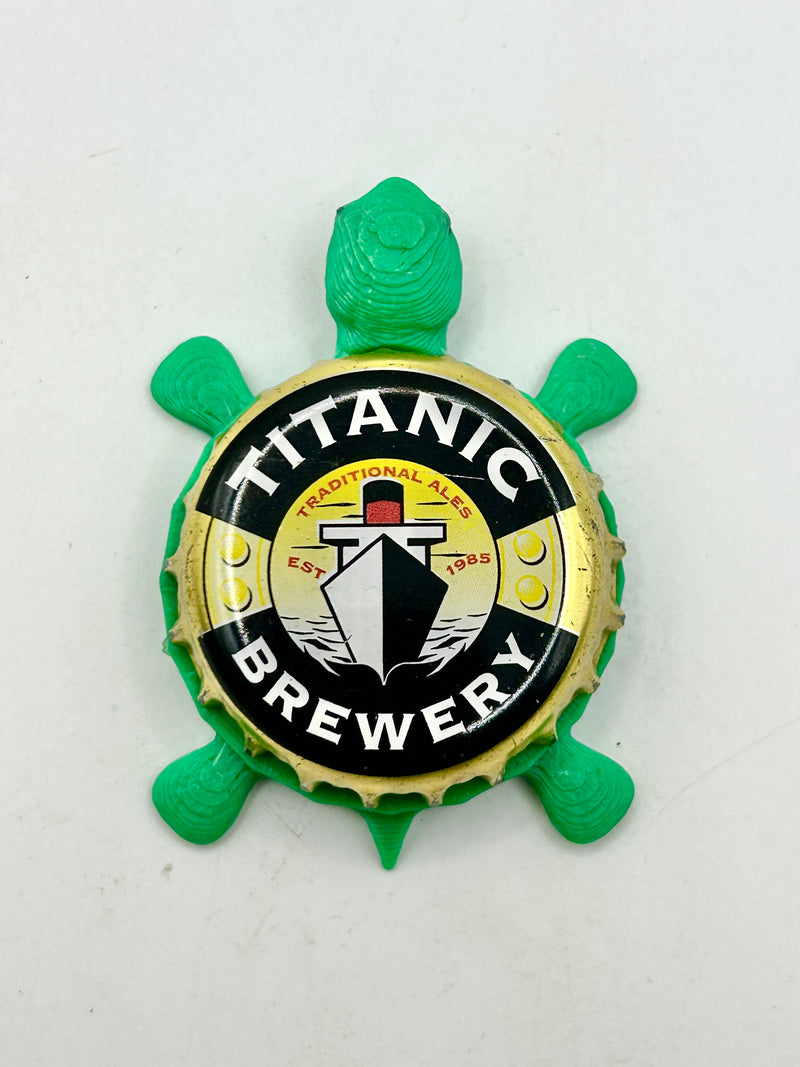 Titanic Brewing - Bottle Cap Magnet Turtle Shell Shocked Art