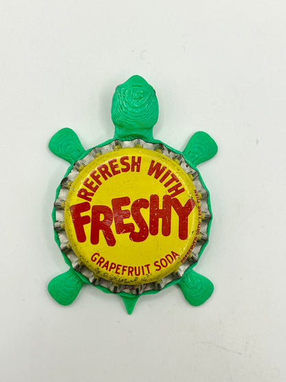 Freshy Grapefruit Soda - Bottle Cap Magnet Turtle Shell Shocked Art
