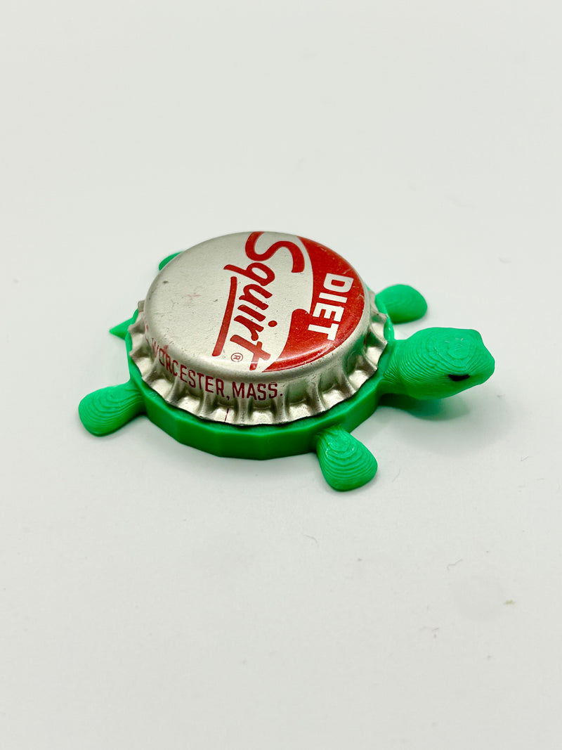 Diet Squirt Soda - Bottle Cap Magnet Turtle Shell Shocked Art