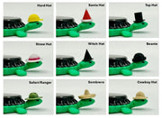 Image depicting an assortment of option hat styles for bottle cap magnet turtles