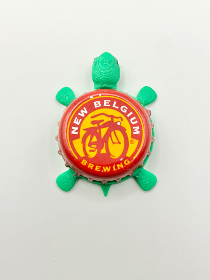 New Belgium Brewing (Retro Gold Design) - Bottle Cap Magnet Turtle Shell Shocked Art