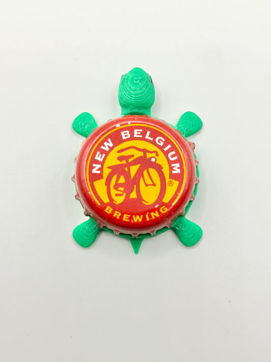 New Belgium Brewing (Retro Gold Design) - Bottle Cap Magnet Turtle