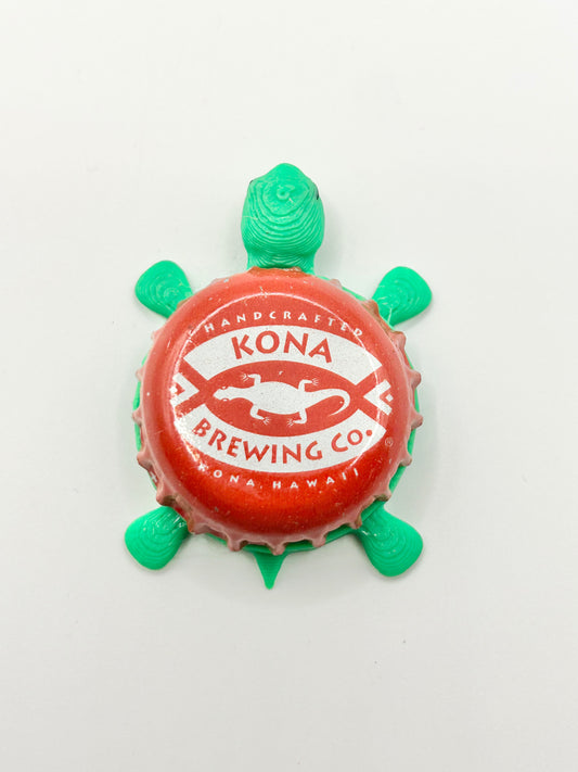 Kona Brewing (Vintage Red with Text) - Bottle Cap Magnet Turtle
