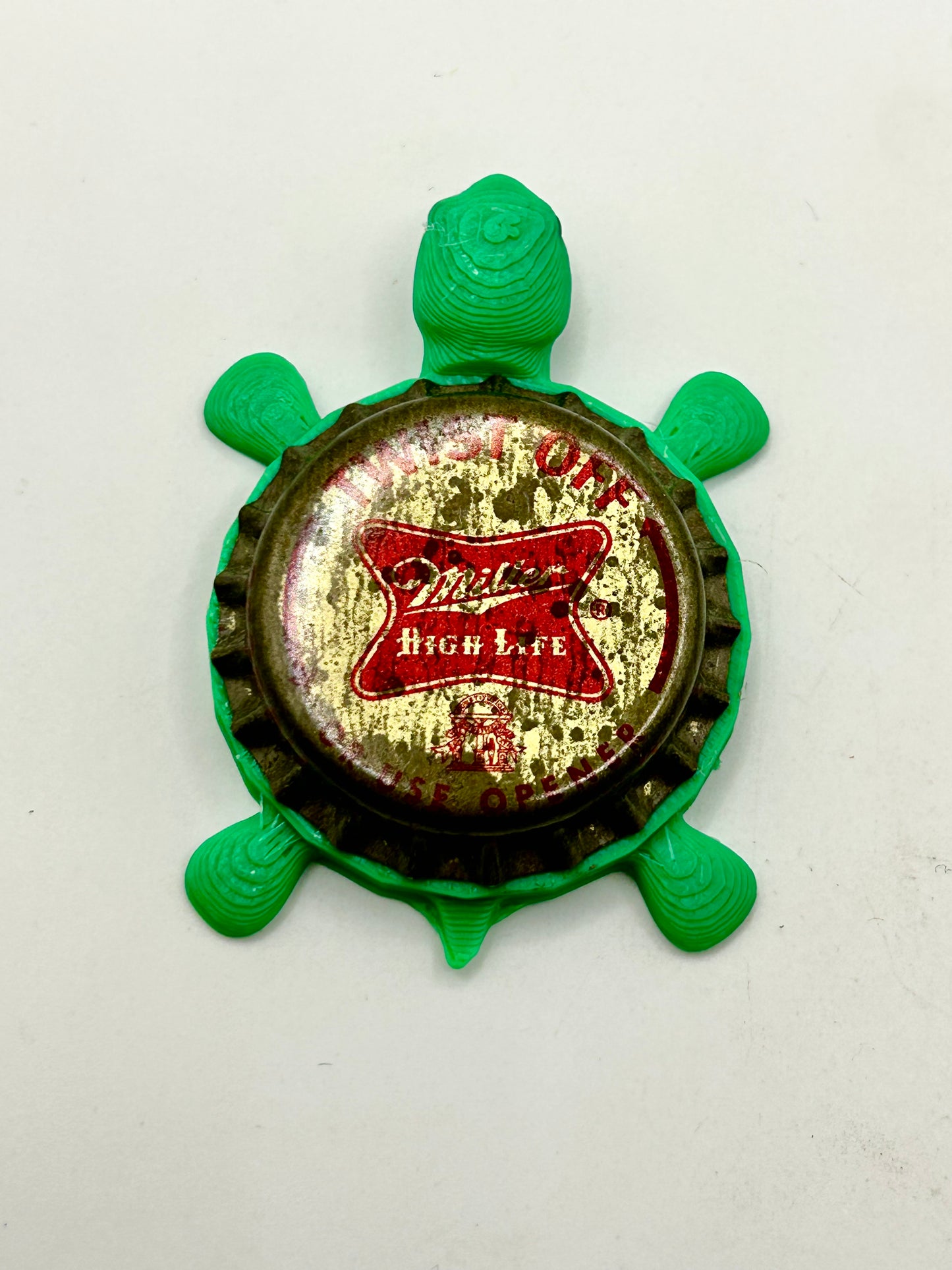 Miller High Life (Vintage Twist Off) - Bottle Cap Magnet Turtle Shell Shocked Art
