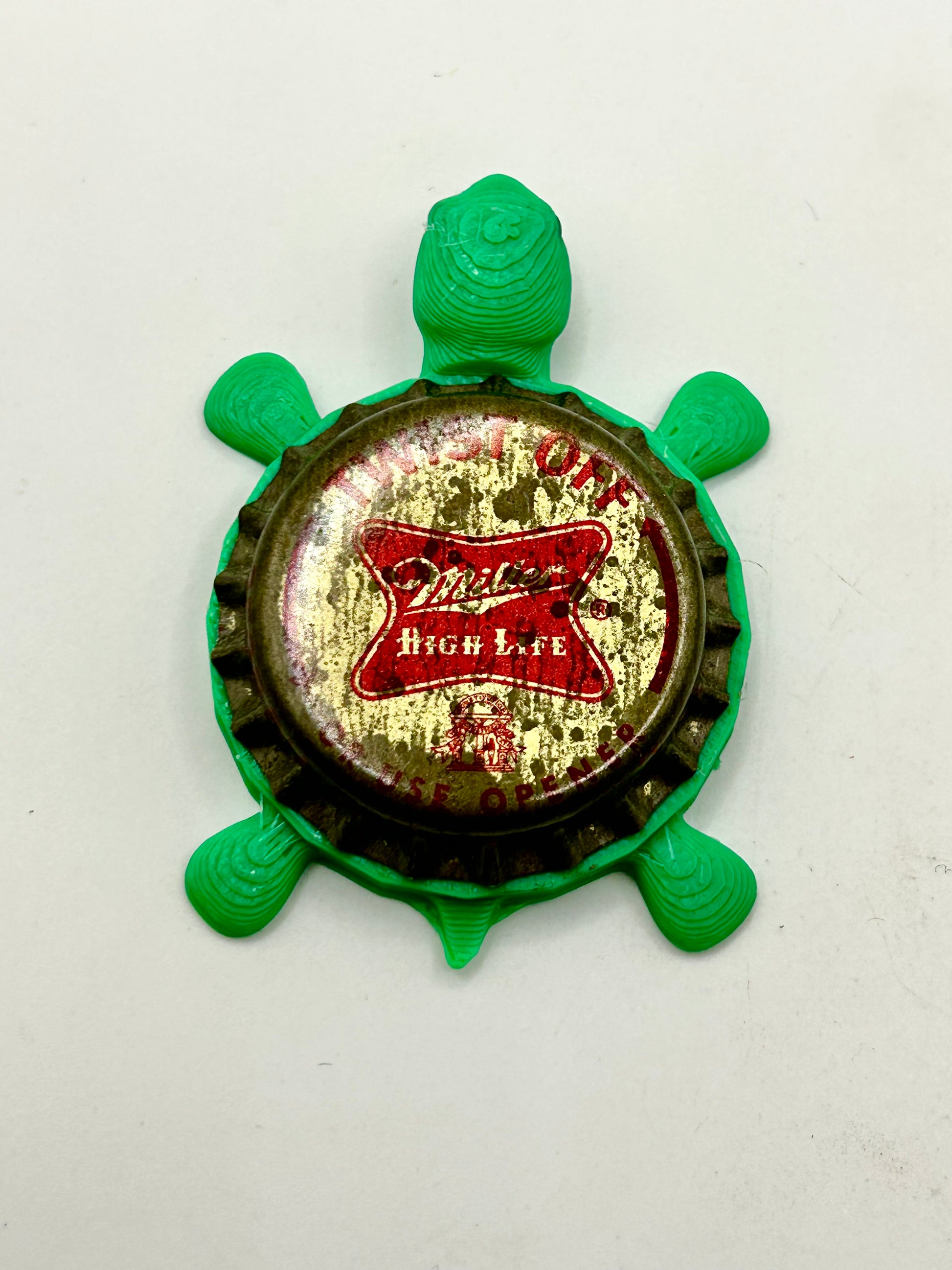 Miller High Life (Vintage Twist Off) - Bottle Cap Magnet Turtle Shell Shocked Art