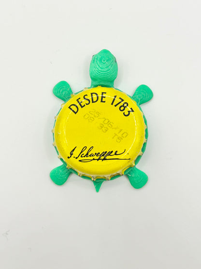 Schweppe’s (Yellow, Black Text) - Bottle Cap Magnet Turtle Shell Shocked Art