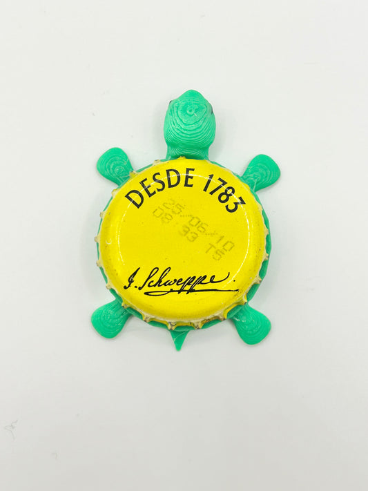 Schweppe’s (Yellow, Black Text) - Bottle Cap Magnet Turtle