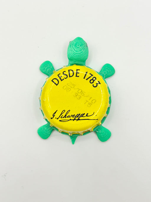 Schweppe’s (Yellow, Black Text) - Bottle Cap Magnet Turtle Shell Shocked Art