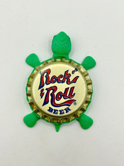 Rock & Roll Beer - Bottle Cap Magnet Turtle Shell Shocked Art