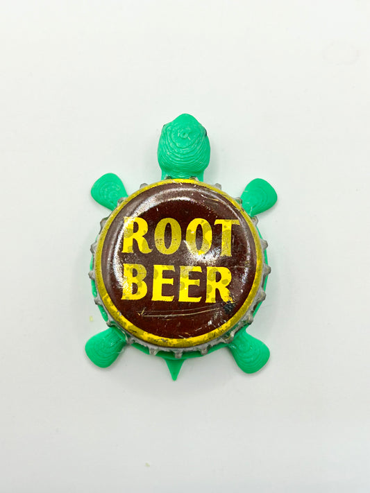 Root Beer (Yellow Text) - Bottle Cap Magnet Turtle