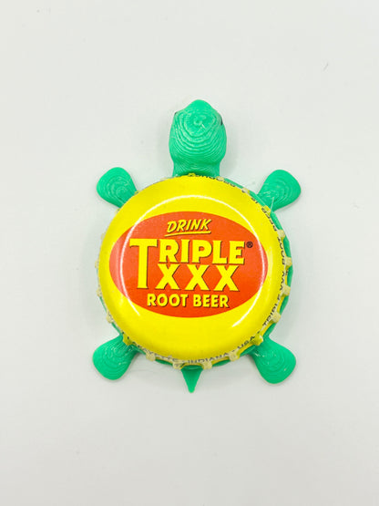Triple XXX Root Beer - Bottle Cap Magnet Turtle Shell Shocked Art