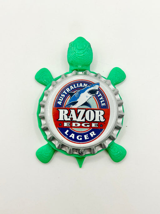 Razor Edge Lager - Bottle Cap Magnet Turtle Shell Shocked Art