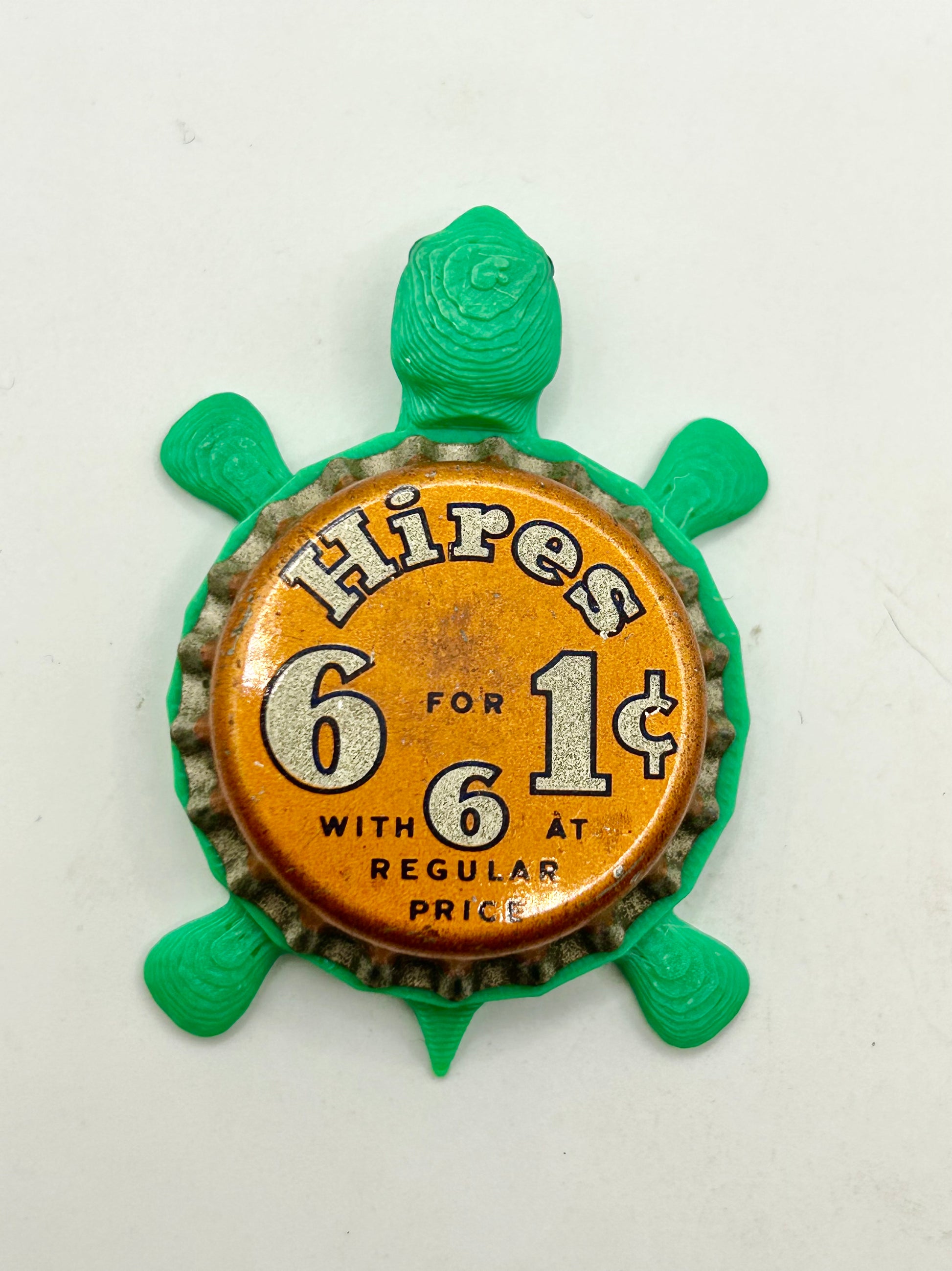 Hires Root Beer (Vintage, 6 for 1 Cent) - Bottle Cap Magnet Turtle Shell Shocked Art